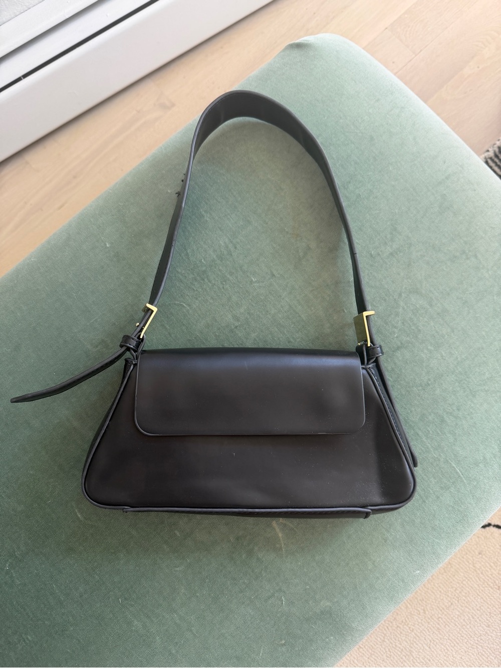 Zara Black Shoulder Bag with Gold Accents